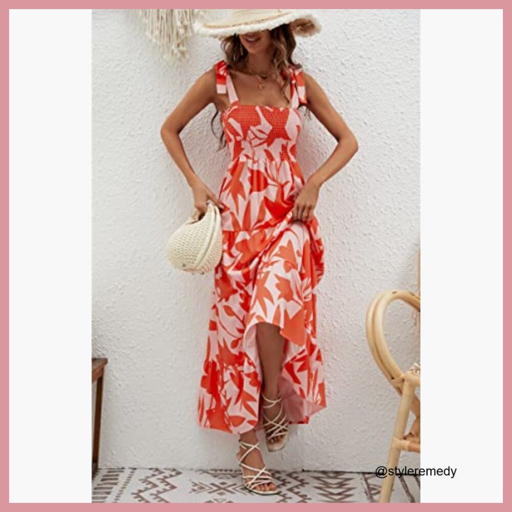 Polyester Summer Boho Spaghetti Strap Square Neck… - image 3